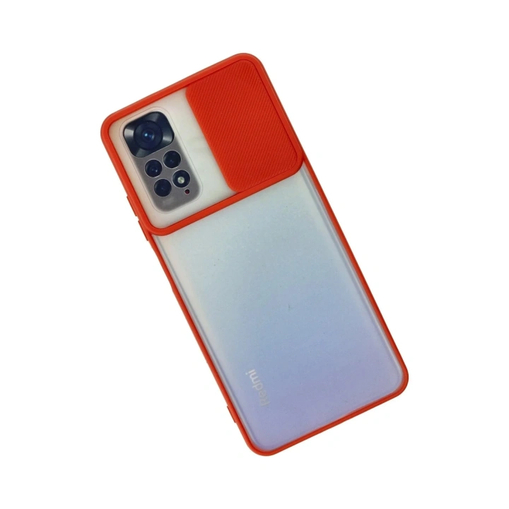 Mey İthalat®   Redmi Note 11 Kılıf Palm Buzlu Kamera Sürgülü Silikon - Kırmızı