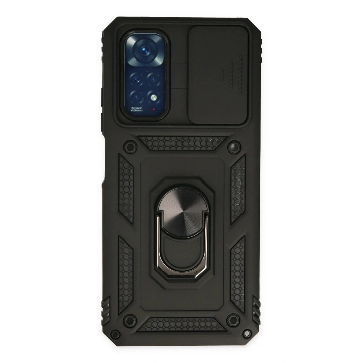 Mey İthalat®   Redmi Note 11 Kılıf Pars Lens Yüzüklü Silikon - Siyah