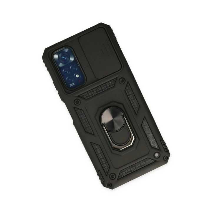 Mey İthalat®   Redmi Note 11 Kılıf Pars Lens Yüzüklü Silikon - Siyah