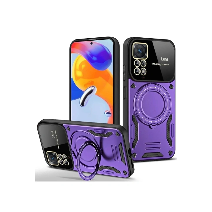 Mey İthalat®   Redmi Note 11 Pro Kılıf Joy Lens Standlı Kapak - Mor