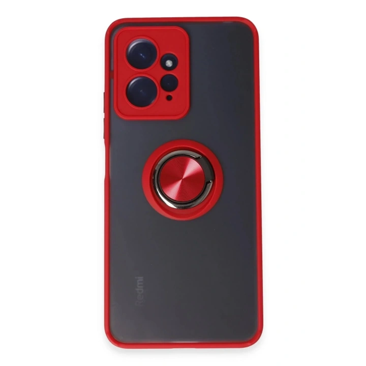 Mey İthalat®   Redmi Note 12 4G Kılıf Montreal Yüzüklü Silikon Kapak - Kırmızı