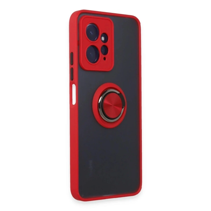 Mey İthalat®   Redmi Note 12 4G Kılıf Montreal Yüzüklü Silikon Kapak - Kırmızı