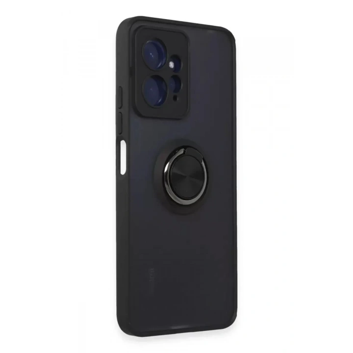 Mey İthalat®   Redmi Note 12 4G Kılıf Montreal Yüzüklü Silikon Kapak - Siyah