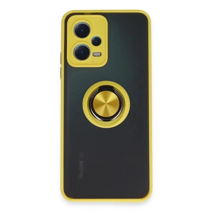 Mey İthalat®   Redmi Note 12 5G Kılıf Montreal Yüzüklü Silikon Kapak - Sarı