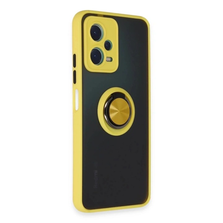Mey İthalat®   Redmi Note 12 5G Kılıf Montreal Yüzüklü Silikon Kapak - Sarı