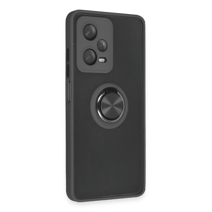 Mey İthalat®   Redmi Note 12 5G Kılıf Montreal Yüzüklü Silikon Kapak - Siyah