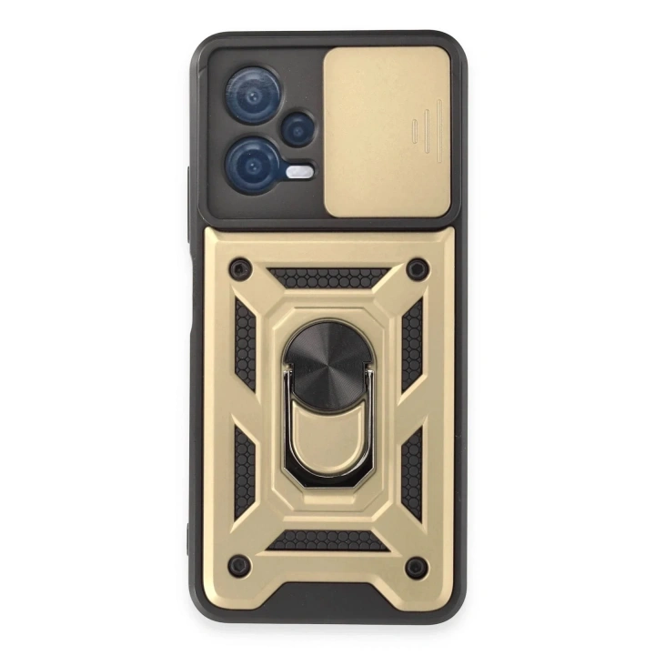 Mey İthalat®   Redmi Note 12 5G Kılıf Pars Lens Yüzüklü Silikon - Gold
