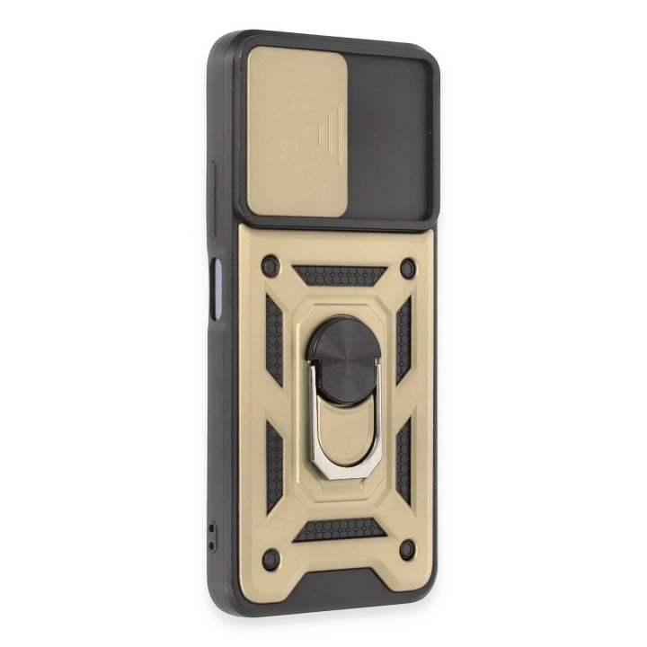 Mey İthalat®   Redmi Note 12 5G Kılıf Pars Lens Yüzüklü Silikon - Gold