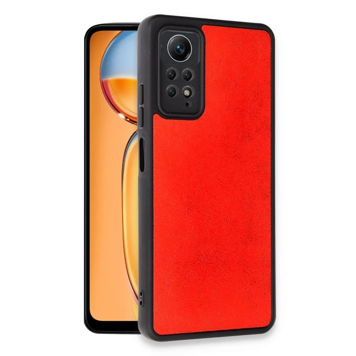 Mey İthalat®   Redmi Note 12 Pro 4G Kılıf Aras Deri Kapak - Kırmızı