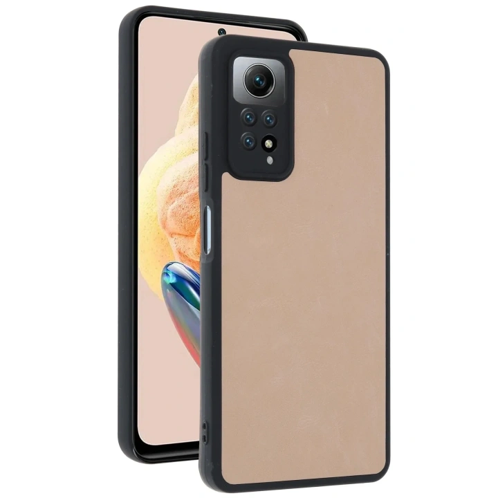 Mey İthalat®   Redmi Note 12 Pro 4G Kılıf Aras Deri Kapak - Pudra