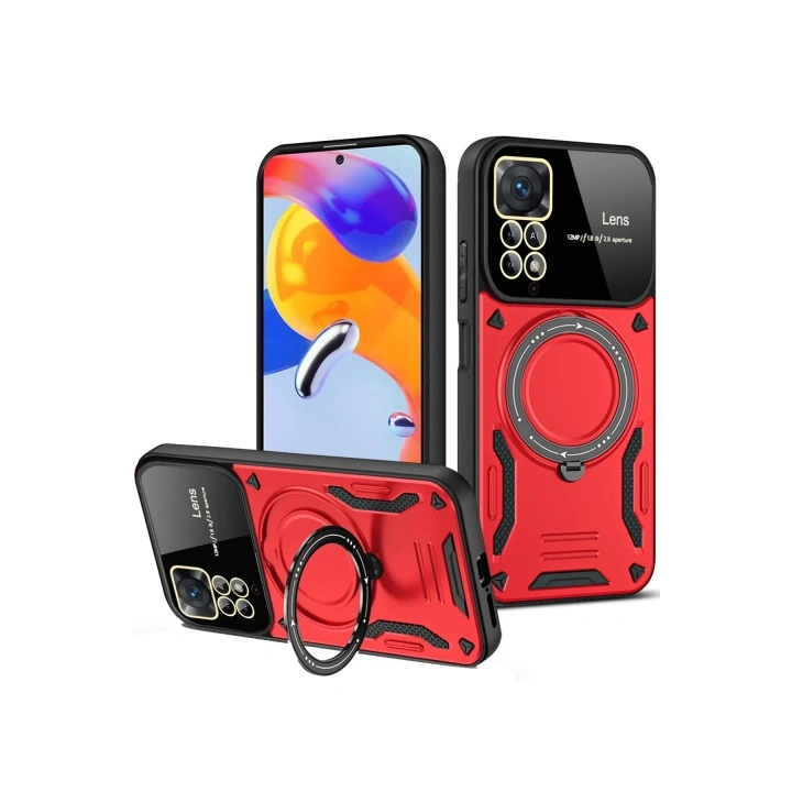 Mey İthalat®   Redmi Note 12 Pro 4G Kılıf Joy Lens Standlı Kapak - Kırmızı