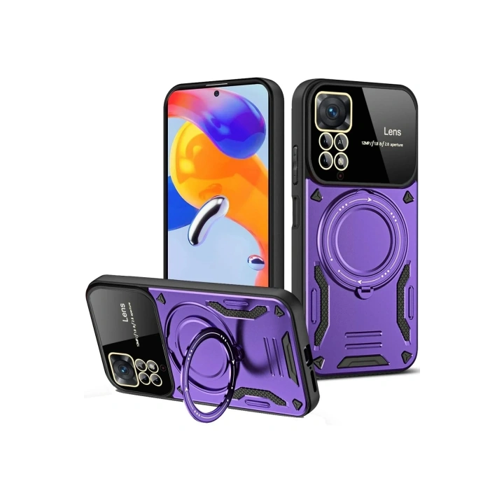 Mey İthalat®   Redmi Note 12 Pro 4G Kılıf Joy Lens Standlı Kapak - Mor
