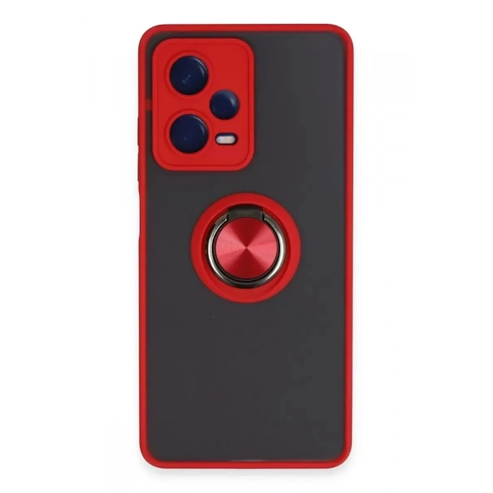 Mey İthalat®   Redmi Note 12 Pro 5G Kılıf Montreal Yüzüklü Silikon Kapak - Kırmızı