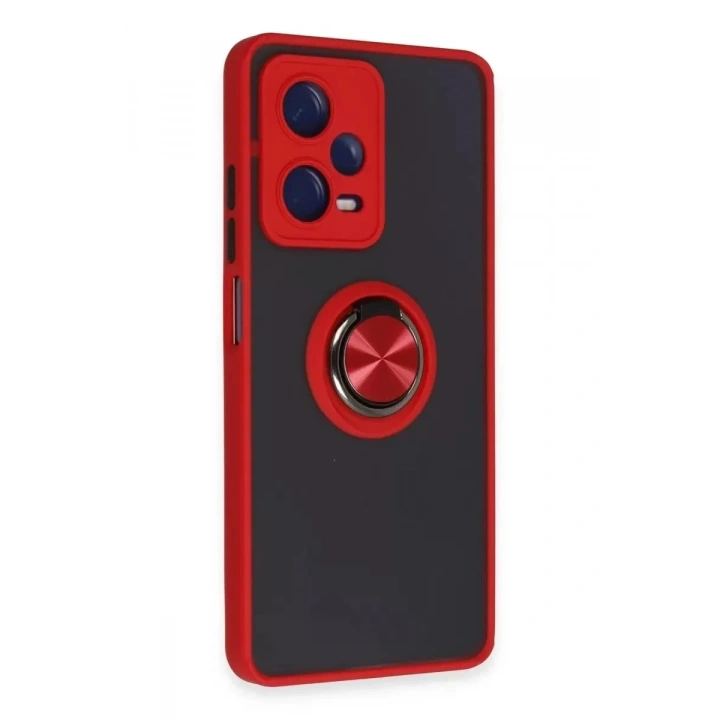 Mey İthalat®   Redmi Note 12 Pro 5G Kılıf Montreal Yüzüklü Silikon Kapak - Kırmızı