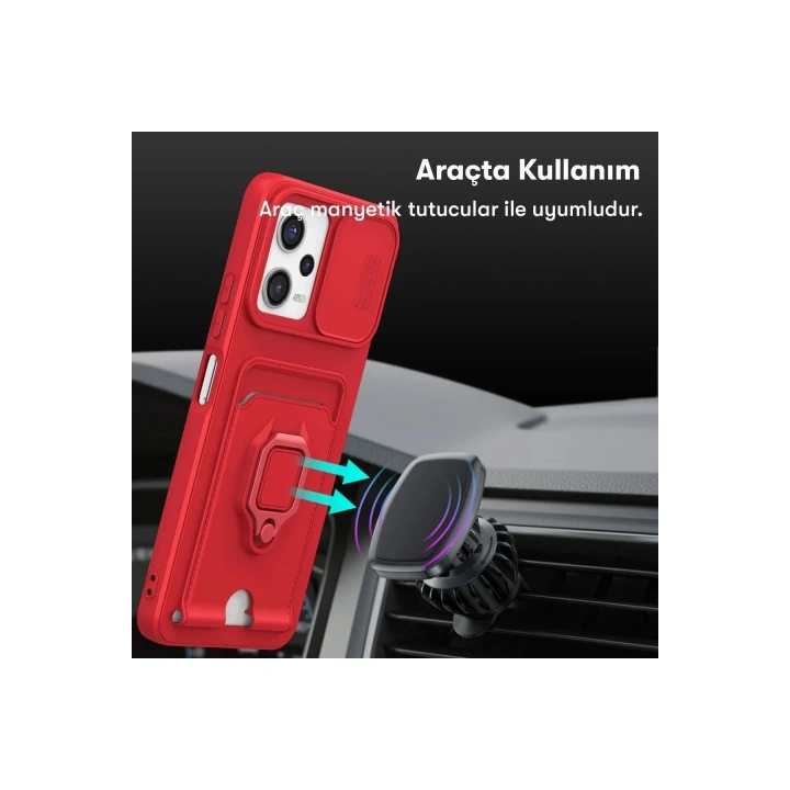 Mey İthalat®   Redmi Note 12 Pro 5G Kılıf Zuma Kartvizitli Yüzüklü Silikon - Kırmızı