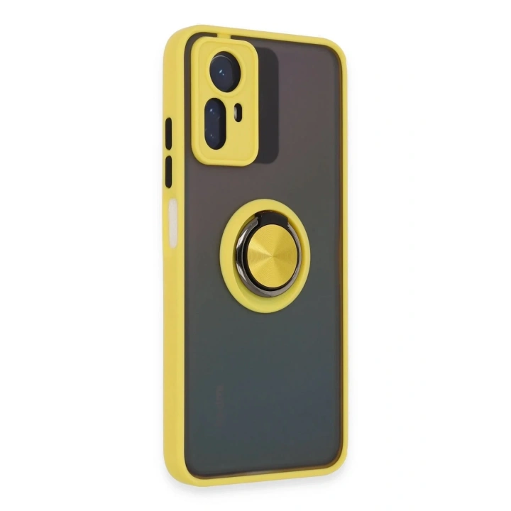 Mey İthalat®   Redmi Note 12S Kılıf Montreal Yüzüklü Silikon Kapak - Sarı