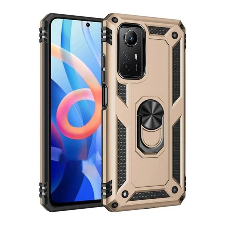 Mey İthalat®   Redmi Note 12S Kılıf Sofya Yüzüklü Silikon Kapak - Gold