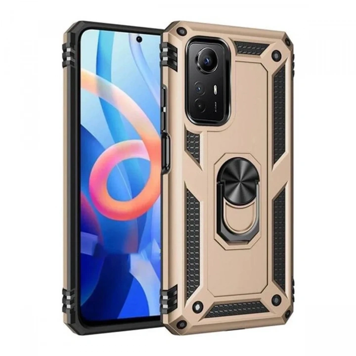 Mey İthalat®   Redmi Note 12S Kılıf Sofya Yüzüklü Silikon Kapak - Gold