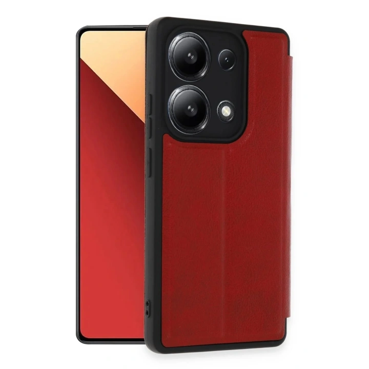 Mey İthalat®   Redmi Note 13 4G Kılıf Flip Cover - Kırmızı