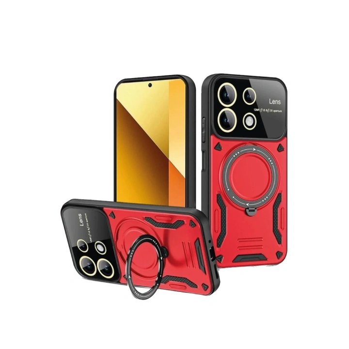 Mey İthalat®   Redmi Note 13 4G Kılıf Joy Lens Standlı Kapak - Kırmızı