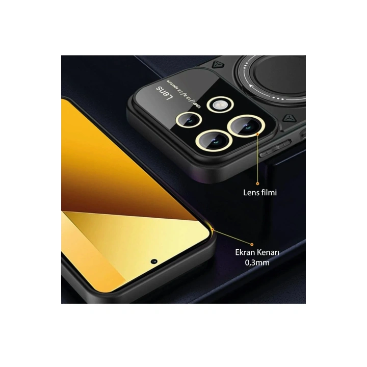 Mey İthalat®   Redmi Note 13 4G Kılıf Joy Lens Standlı Kapak - Siyah