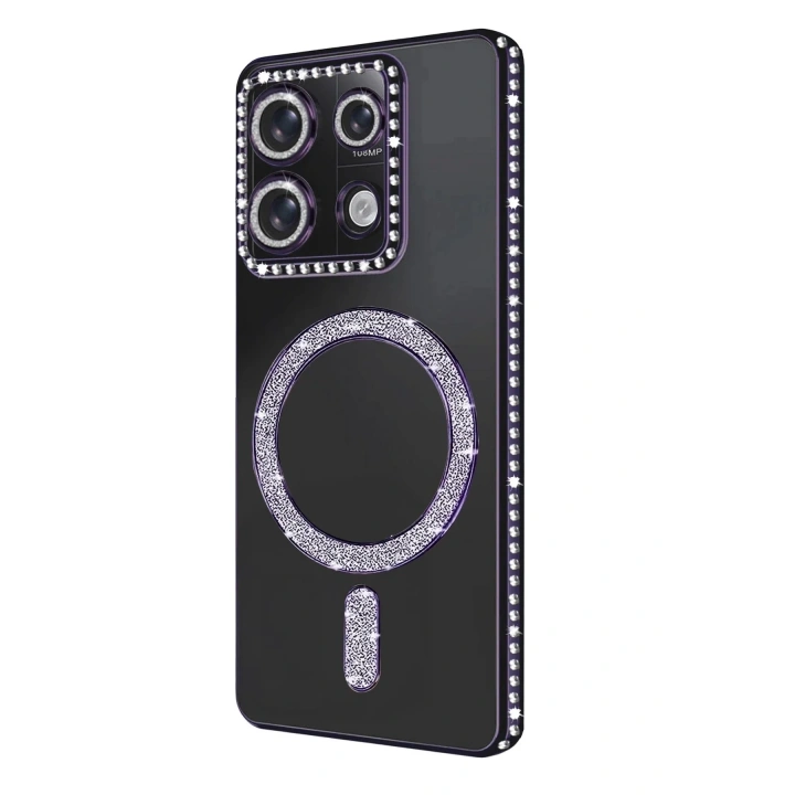 Mey İthalat®   Redmi Note 13 Pro 4G Joke Simli Magneticsafe Kılıf - Derin Mor