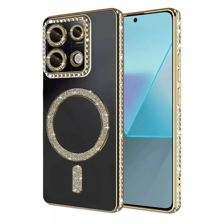 Mey İthalat®   Redmi Note 13 Pro 4G Joke Simli Magneticsafe Kılıf - Gold