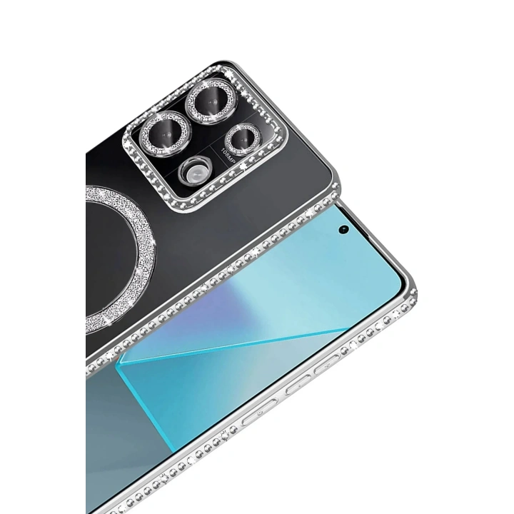 Mey İthalat®   Redmi Note 13 Pro 4G Joke Simli Magneticsafe Kılıf - Gümüş