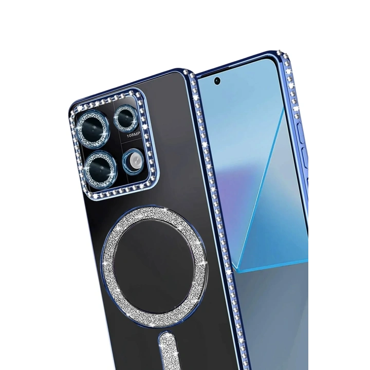 Mey İthalat®   Redmi Note 13 Pro 4G Joke Simli Magneticsafe Kılıf - Mavi