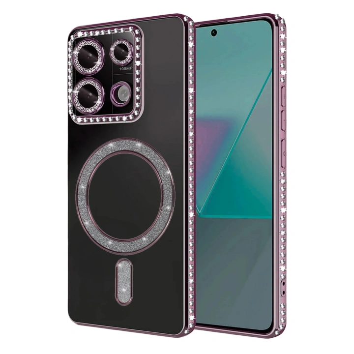 Mey İthalat®   Redmi Note 13 Pro 4G Joke Simli Magneticsafe Kılıf - Pembe
