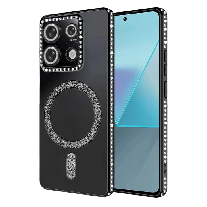 Mey İthalat®   Redmi Note 13 Pro 4G Joke Simli Magneticsafe Kılıf - Siyah