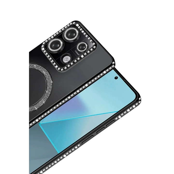 Mey İthalat®   Redmi Note 13 Pro 4G Joke Simli Magneticsafe Kılıf - Siyah