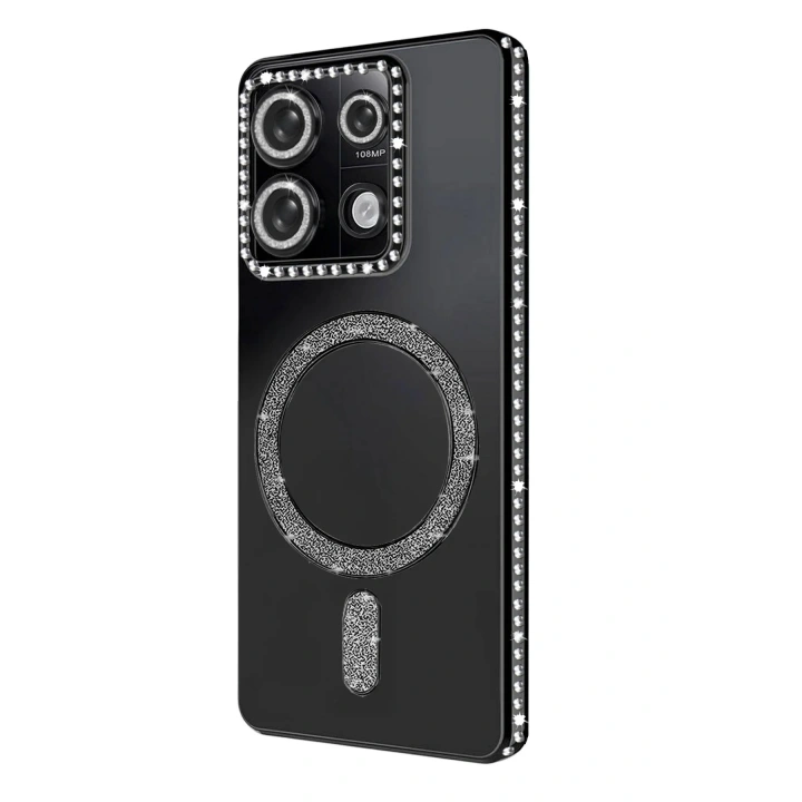 Mey İthalat®   Redmi Note 13 Pro 4G Joke Simli Magneticsafe Kılıf - Siyah