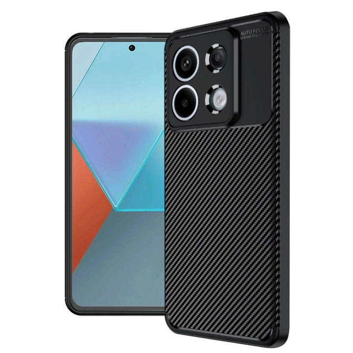 Mey İthalat®   Redmi Note 13 Pro 4G Kılıf Auto Focus Karbon Kapak - Siyah