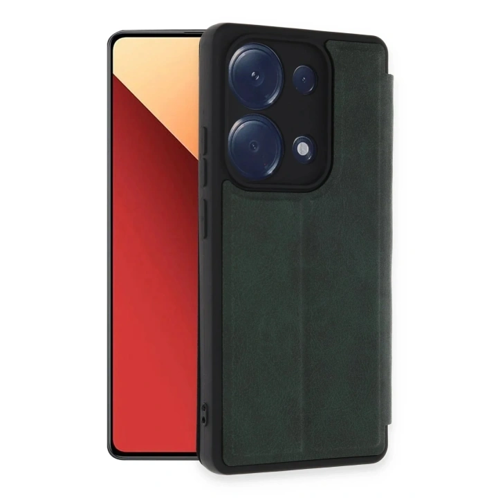 Mey İthalat®   Redmi Note 13 Pro 4G Kılıf Flip Cover - Koyu Yeşil