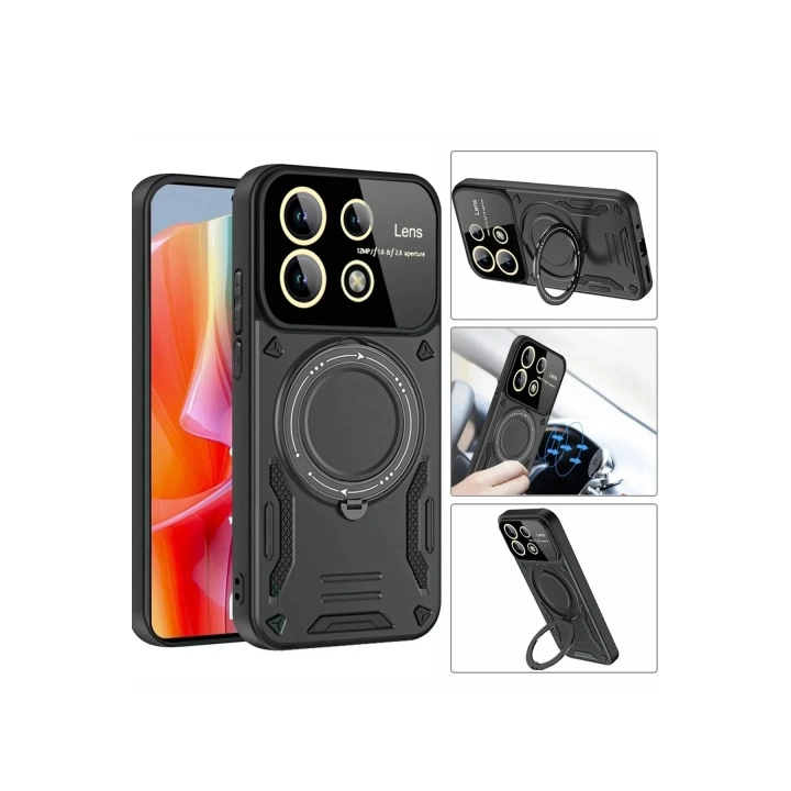 Mey İthalat®   Redmi Note 13 Pro 4G Kılıf Joy Lens Standlı Kapak - Kırmızı