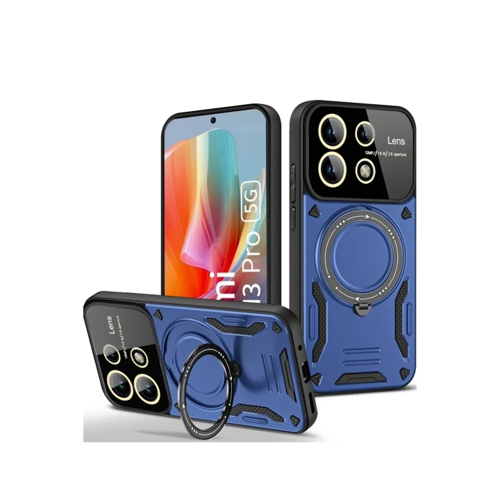 Mey İthalat®   Redmi Note 13 Pro 4G Kılıf Joy Lens Standlı Kapak - Lacivert