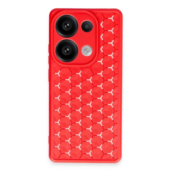 Mey İthalat®   Redmi Note 13 Pro 4G Kılıf Petek Silikon Kapak - Kırmızı
