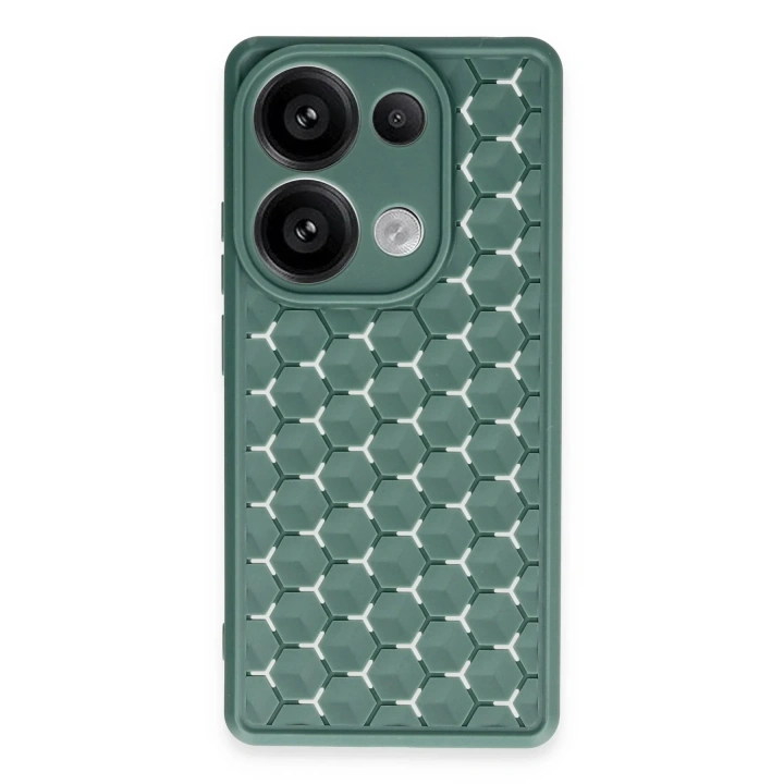 Mey İthalat®   Redmi Note 13 Pro 4G Kılıf Petek Silikon Kapak - Koyu Yeşil