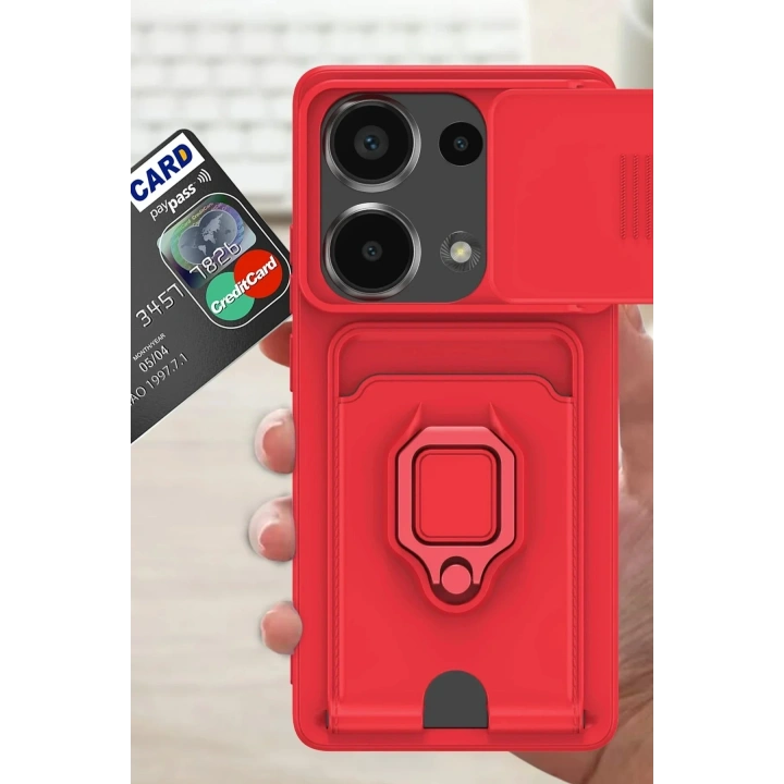 Mey İthalat®   Redmi Note 13 Pro 4G Kılıf Zuma Kartvizitli Yüzüklü Silikon - Pembe
