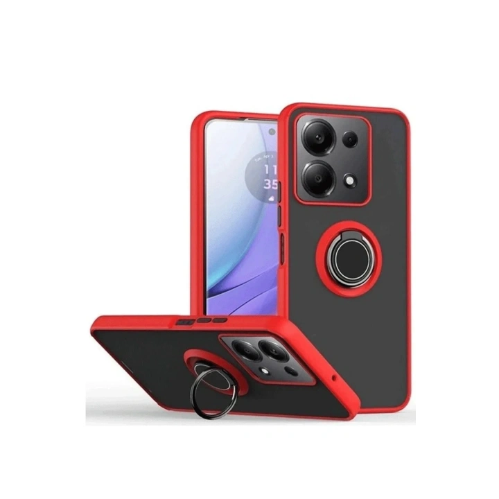 Mey İthalat®   Redmi Note 13 Pro 4G Montreal Yüzüklü Silikon Kapak - Kırmızı