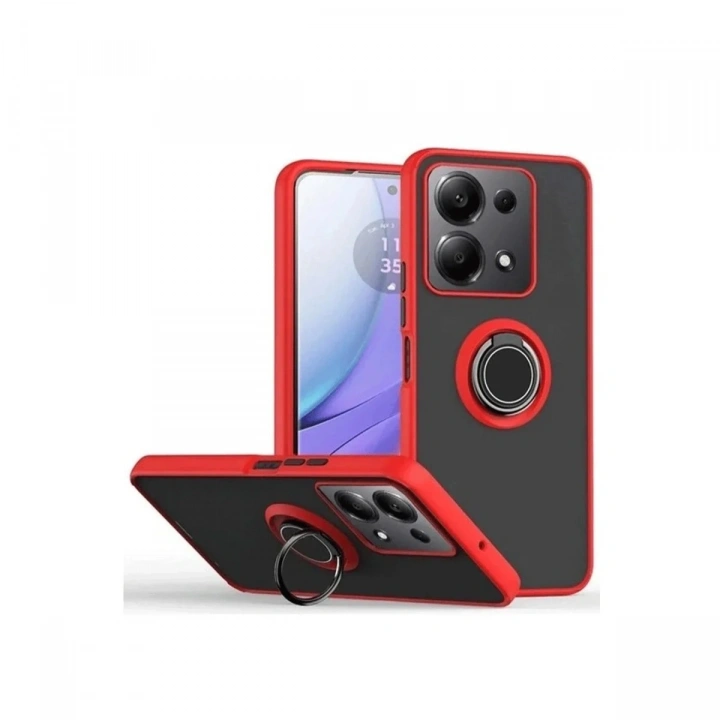 Mey İthalat®   Redmi Note 13 Pro 4G Montreal Yüzüklü Silikon Kapak - Kırmızı