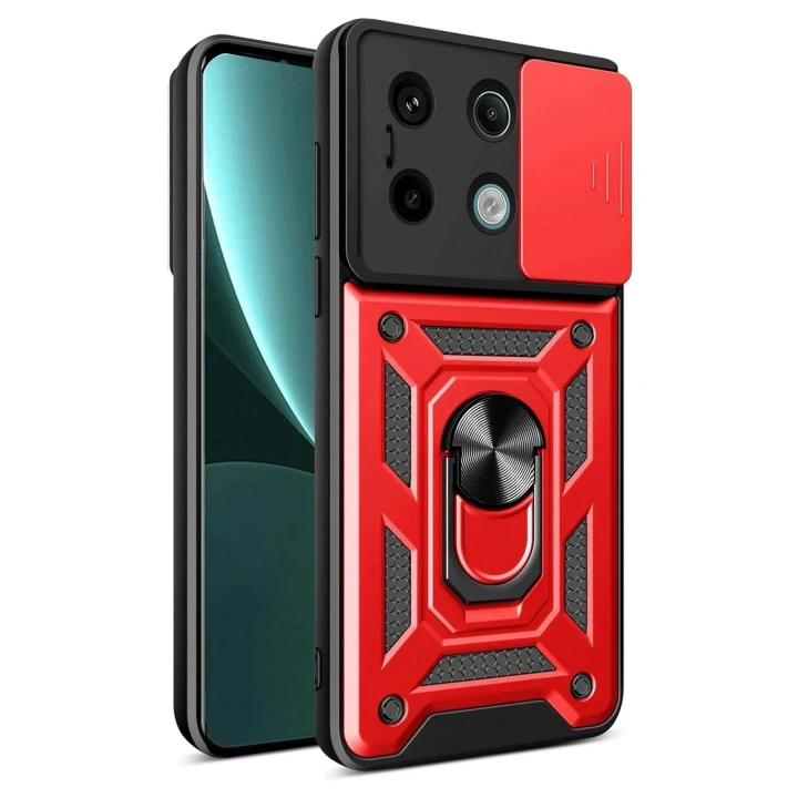 Mey İthalat®   Redmi Note 13 Pro 4G Pars Lens Yüzüklü Silikon - Kırmızı