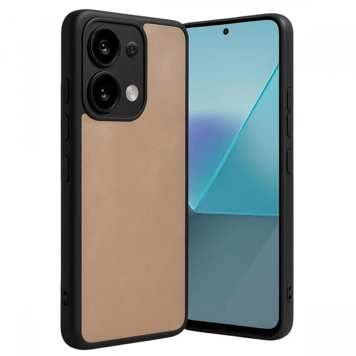 Mey İthalat®   Redmi Note 13 Pro 5G Kılıf Aras Deri Kapak - Pudra