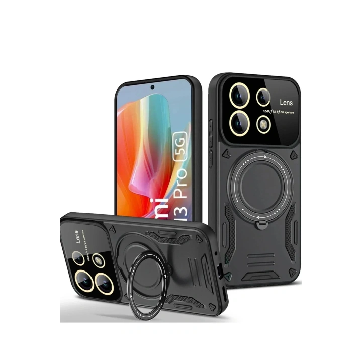 Mey İthalat®   Redmi Note 13 Pro 5G Kılıf Joy Lens Standlı Kapak - Siyah