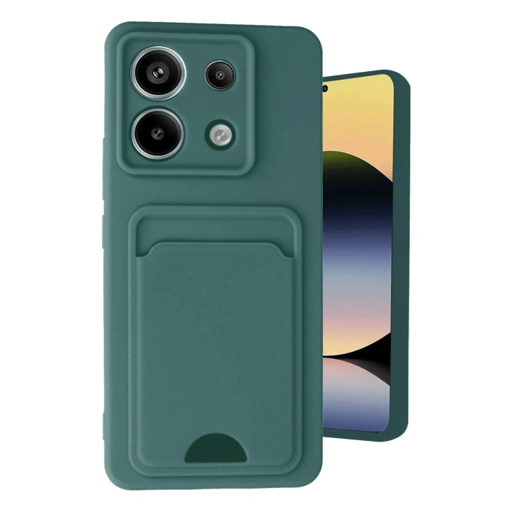 Mey İthalat®   Redmi Note 13 Pro 5G Kılıf Kelvin Kartvizitli Silikon - Koyu Yeşil