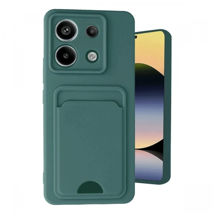 Mey İthalat®   Redmi Note 13 Pro 5G Kılıf Kelvin Kartvizitli Silikon - Koyu Yeşil