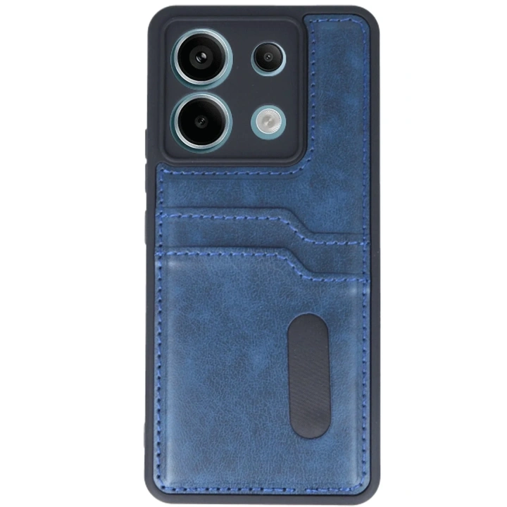 Mey İthalat®   Redmi Note 13 Pro 5G Kılıf Sara Kartvizitli Deri Kılıf - Lacivert