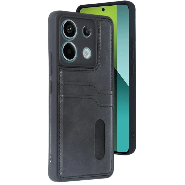 Mey İthalat®   Redmi Note 13 Pro 5G Kılıf Sara Kartvizitli Deri Kılıf - Siyah