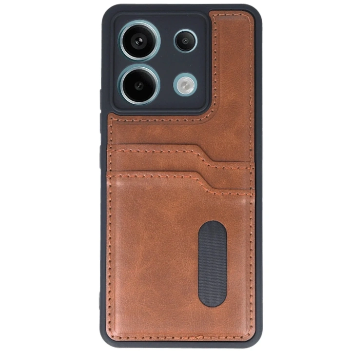 Mey İthalat®   Redmi Note 13 Pro 5G Kılıf Sara Kartvizitli Deri Kılıf - Taba